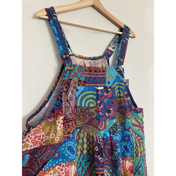NEW Himosyber Patchwork Print Overalls Lightweight XL Women Boho Hippie Festival - Picture 3 of 16
